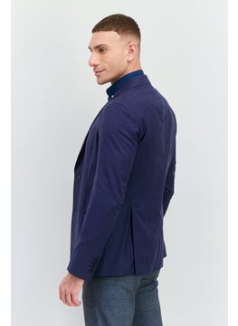 EMPORIO ARMANI Men Regular Fit Solid Formal Blazer, Navy Blue  - Image 2