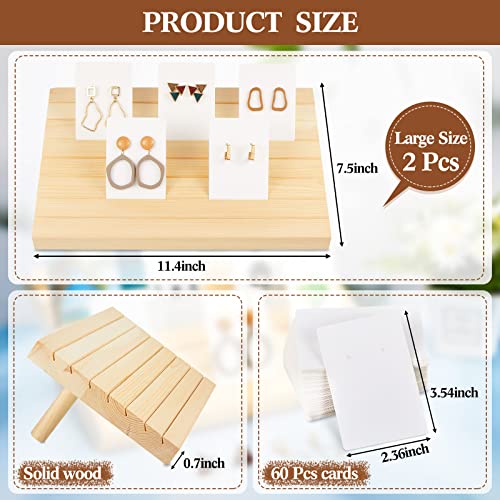 Marsui 62 Pcs Wood Earring Display Stand Earring Card Display 2 Sets of Holder with Cards Jewelry Stands for SellingWood Color - Image 3