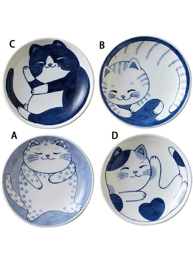 4pcs/set Japanese Style Ceramic Dessert Sauce Dish Tableware Creative Cute Cartoon Lucky Cat Pattern Water Drop Shape Fruit Sushi Plates - Image 5