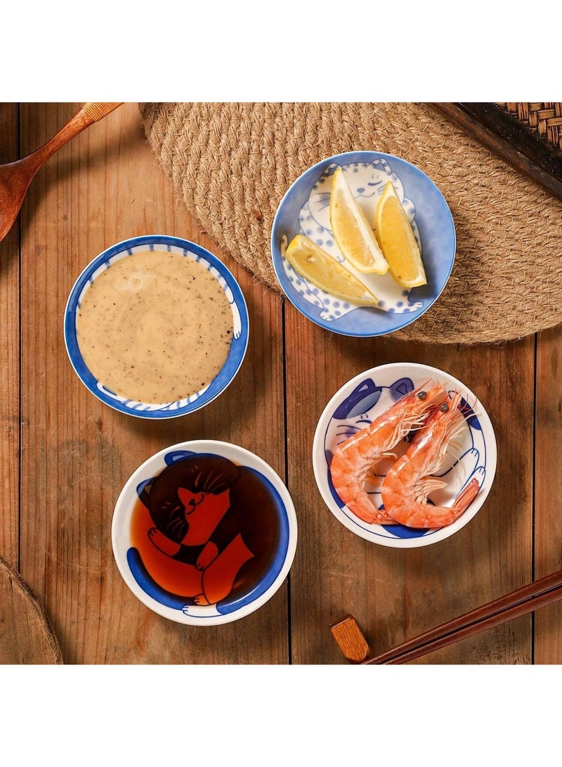 4pcs/set Japanese Style Ceramic Dessert Sauce Dish Tableware Creative Cute Cartoon Lucky Cat Pattern Water Drop Shape Fruit Sushi Plates - Image 2