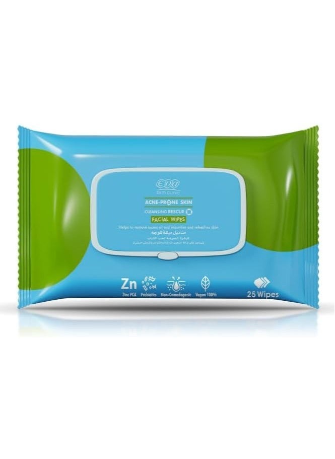 Eva Eva Skin Clinic Facial Wipes for Acne Prone Skin 25 Wipes 