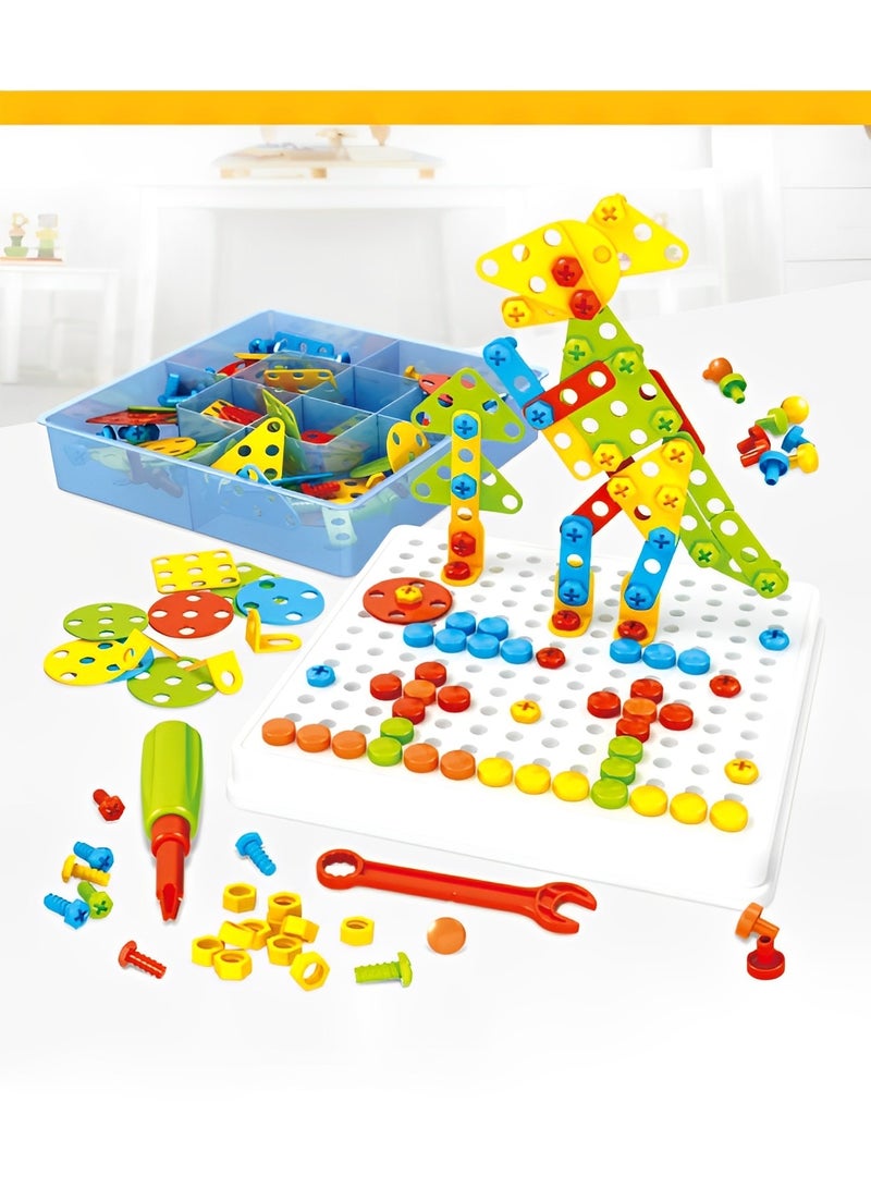 REOCLE 193 Pieces Creative Mosaic Drill Set STEM Engineering Education Learning Building Block Toys Toy Drill and Screwdriver Puzzle Kit Game Activities Center for Kids - Image 3