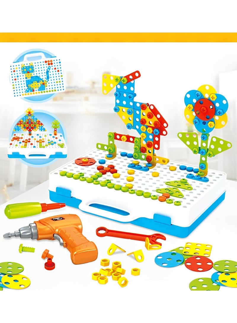 REOCLE 193 Pieces Creative Mosaic Drill Set STEM Engineering Education Learning Building Block Toys Toy Drill and Screwdriver Puzzle Kit Game Activities Center for Kids - Image 4