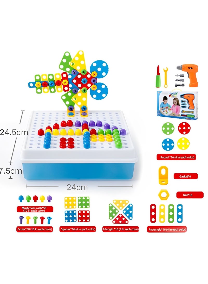 REOCLE 193 Pieces Creative Mosaic Drill Set STEM Engineering Education Learning Building Block Toys Toy Drill and Screwdriver Puzzle Kit Game Activities Center for Kids - Image 5