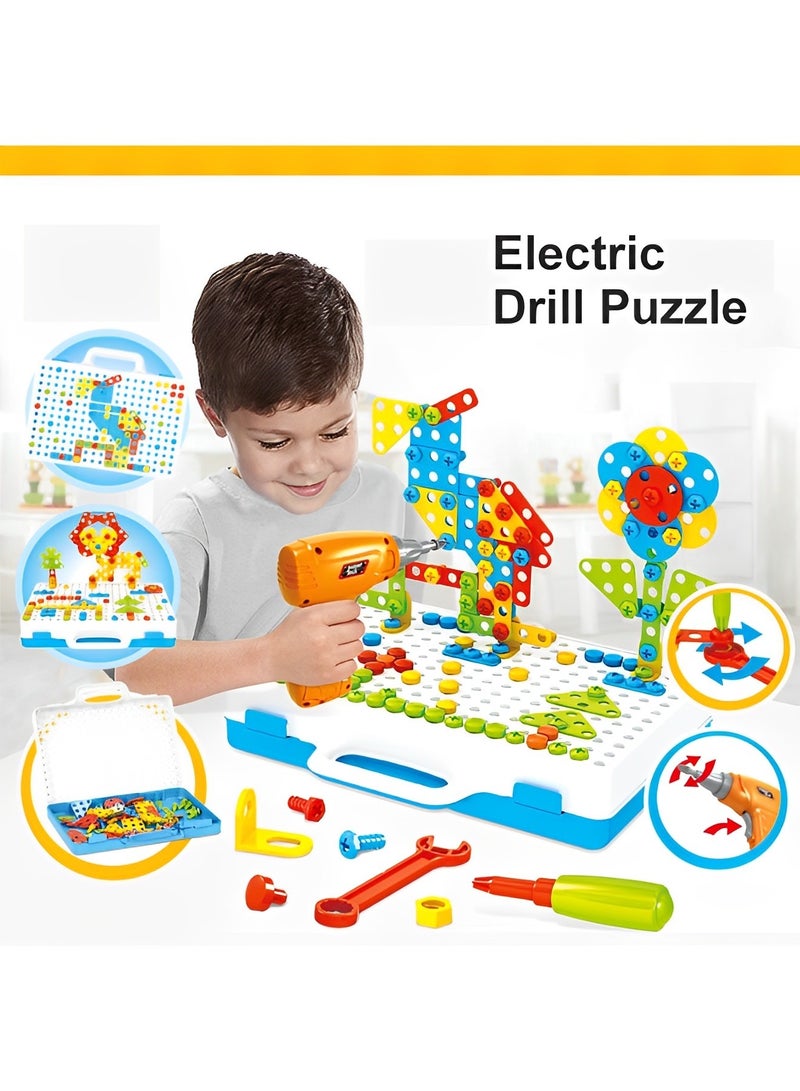 REOCLE 193 Pieces Creative Mosaic Drill Set STEM Engineering Education Learning Building Block Toys Toy Drill and Screwdriver Puzzle Kit Game Activities Center for Kids - Image 2