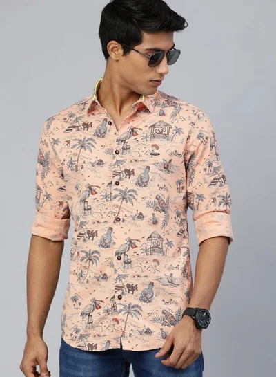 شركة المرآب الهندية Men Slim Fit Tropical Full Sleeves Cutaway Collar Casual Shirt