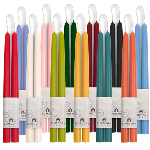 Bluecorn Beeswax Bluecorn 100% Pure Beeswax Taper Candles | Natural Beeswax, Moss Green Unscented Tapered | Soy, Paraffin & Fragrance Free | 12 Inch, Pair - Two Forest Green Candlesticks - Image 2