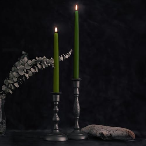 Bluecorn Beeswax Bluecorn 100% Pure Beeswax Taper Candles | Natural Beeswax, Moss Green Unscented Tapered | Soy, Paraffin & Fragrance Free | 12 Inch, Pair - Two Forest Green Candlesticks - Image 3