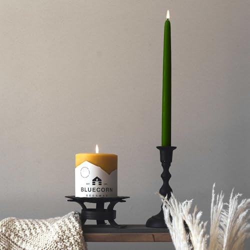Bluecorn Beeswax Bluecorn 100% Pure Beeswax Taper Candles | Natural Beeswax, Moss Green Unscented Tapered | Soy, Paraffin & Fragrance Free | 12 Inch, Pair - Two Forest Green Candlesticks - Image 4
