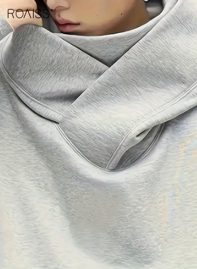 roaiss Men's Casual Light Grey Cross-Over Hooded Sweatshirt Regular Fit with Comfortable Fabric for Spring and Fall Outdoor Activities Streetwear Relaxed Look for Casual Attire - Image 4