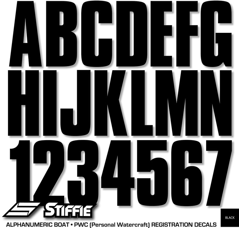 Stiffie Uniline Black 3" Alpha-Numeric Registration Identification Numbers Stickers Decals for Boats & Personal Watercraft - Image 5