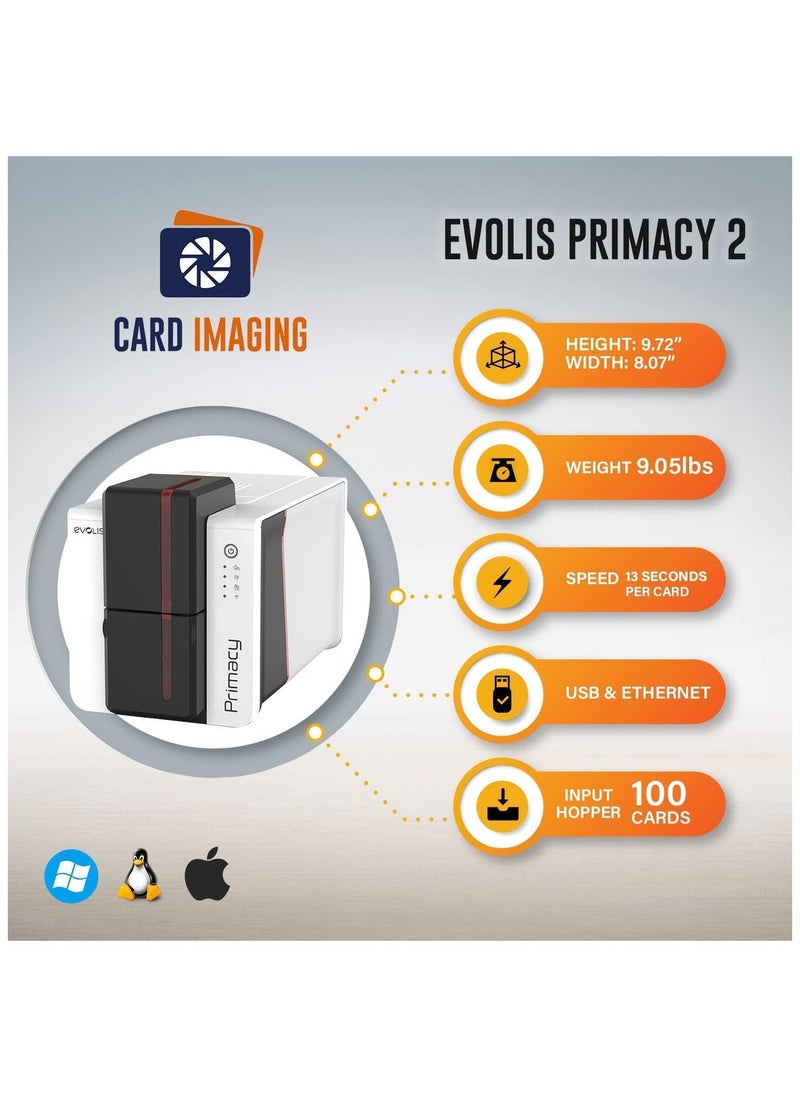 evolis - Evolis Primacy 2 Single Sided ID Card Printer & Supplies Bundle Badge Machine (PM2-0001-A) - Image 1