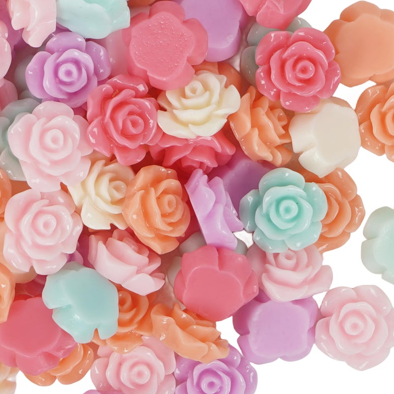 Chenkou Craft Random 100pcs Assorted of Color 14mm Rose Flower Resin Flat Back Flatbacks Loose Beads Kids Bow DIY Craft 14mm