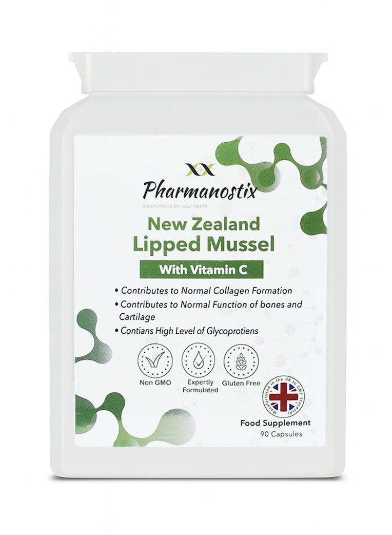 Pharmanostix New Zealand Lipped Mussel 500 mg – Premium Green-Lipped Mussel with Vitamin C for Joint, Bone & Cartilage Support – 90 Capsules