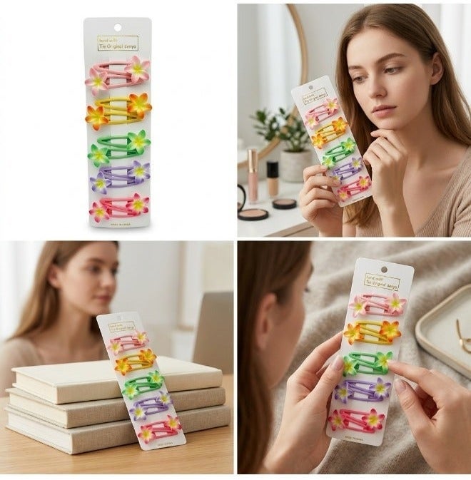 مجموعة مشابك شعر للبنات بتصميم زهور إكسسوارات شعر (ألوان متعددة) - Image 1
