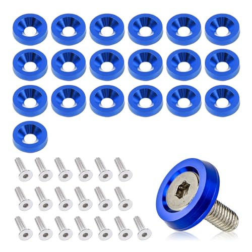 smilfuy 20PCS Aluminum Bumper Fender Washer Stainless Steel Bolts Engine Bay Dress Up Fastener Kit M6 JDM Fender Washer Car Body Decoration Kit for Headlights Trunk License Plate Frame Blue - Image 1