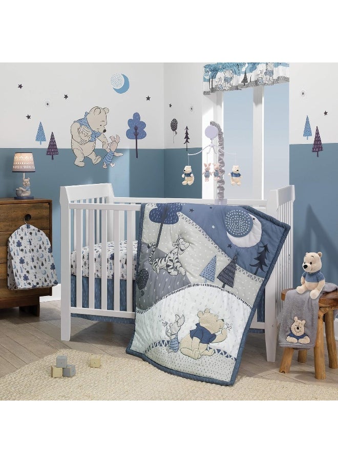 Lambs & Ivy - Lambs & Ivy Forever Pooh 3Piece Baby Crib Bedding Set, Blue - Image 1