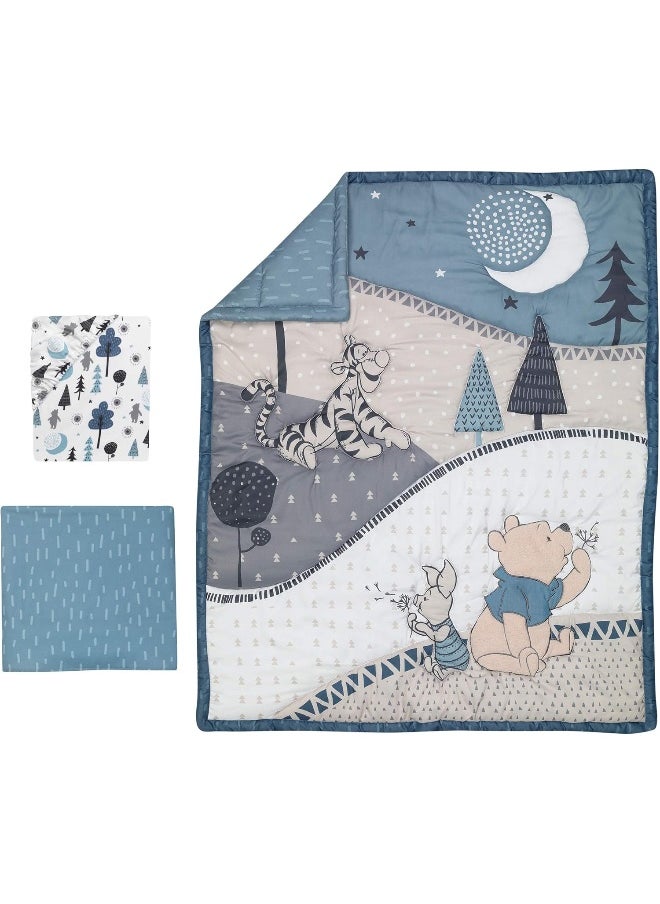 Lambs & Ivy - Lambs & Ivy Forever Pooh 3Piece Baby Crib Bedding Set, Blue - Image 1