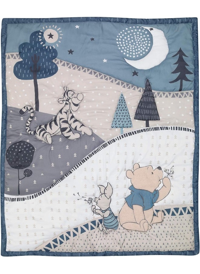 Lambs & Ivy - Lambs & Ivy Forever Pooh 3Piece Baby Crib Bedding Set, Blue - Image 1