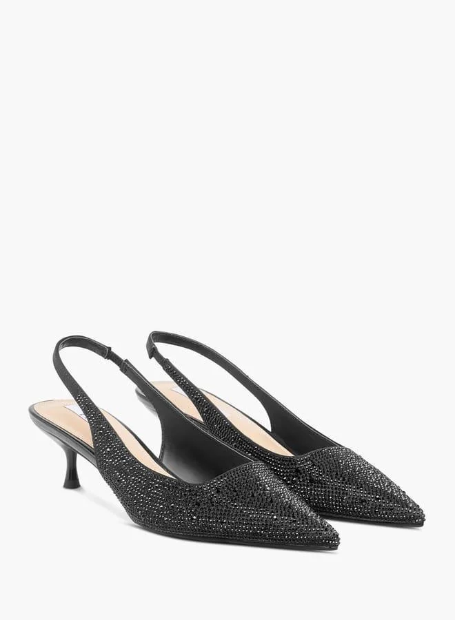 ELLE Womens Embellished Slingback Shoes With Kitten Heels
