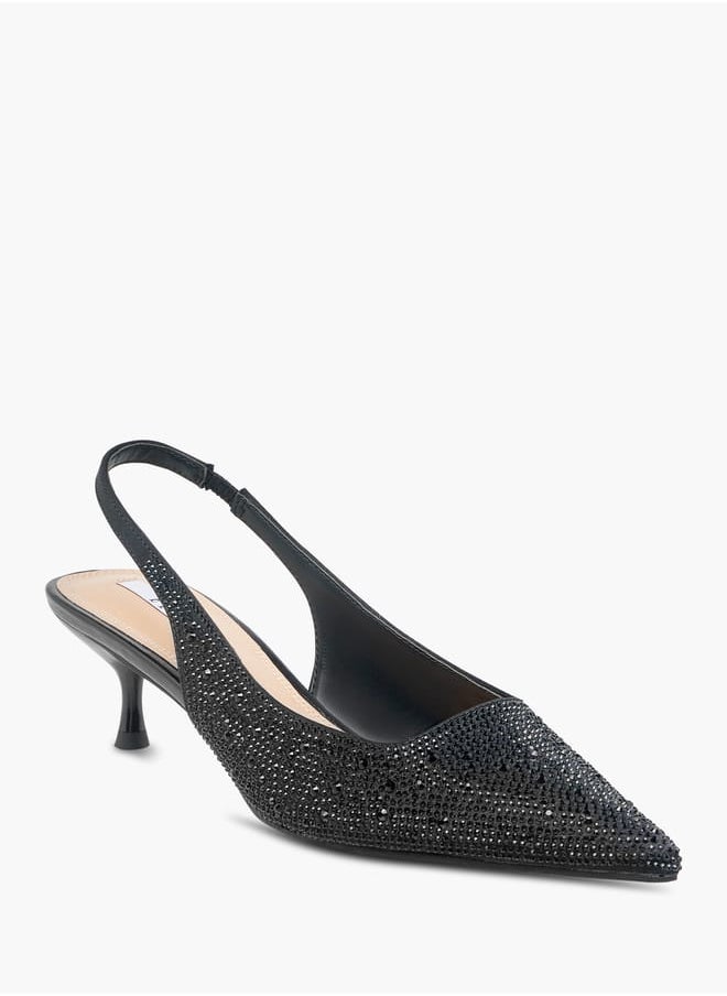 ELLE Womens Embellished Slingback Shoes With Kitten Heels Ramadan Collection  - Image 1