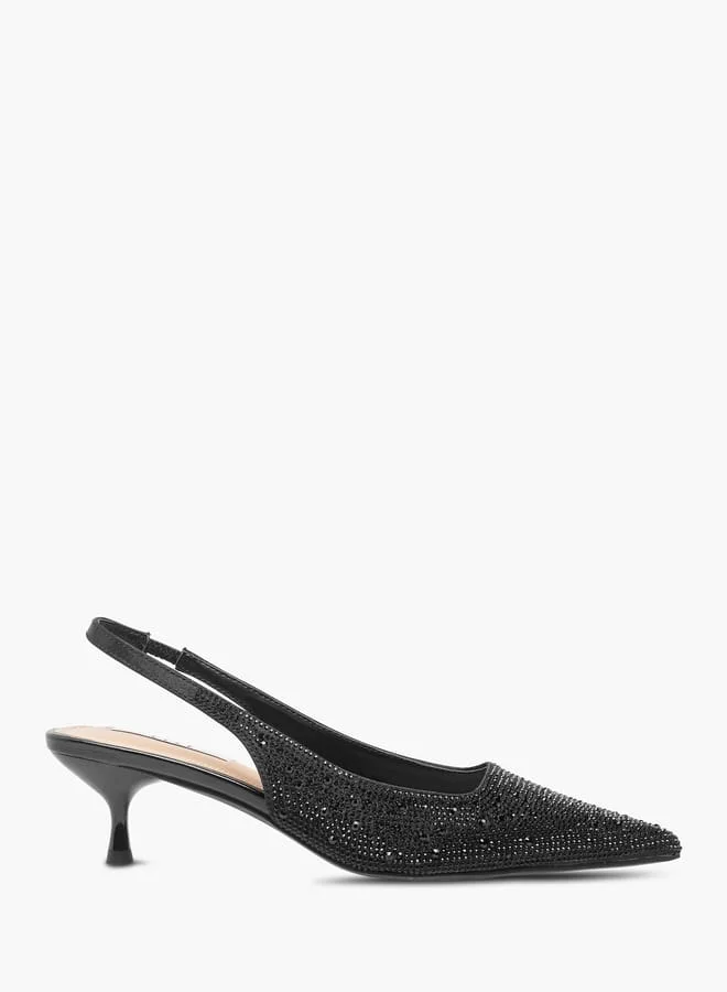 ELLE Womens Embellished Slingback Shoes With Kitten Heels