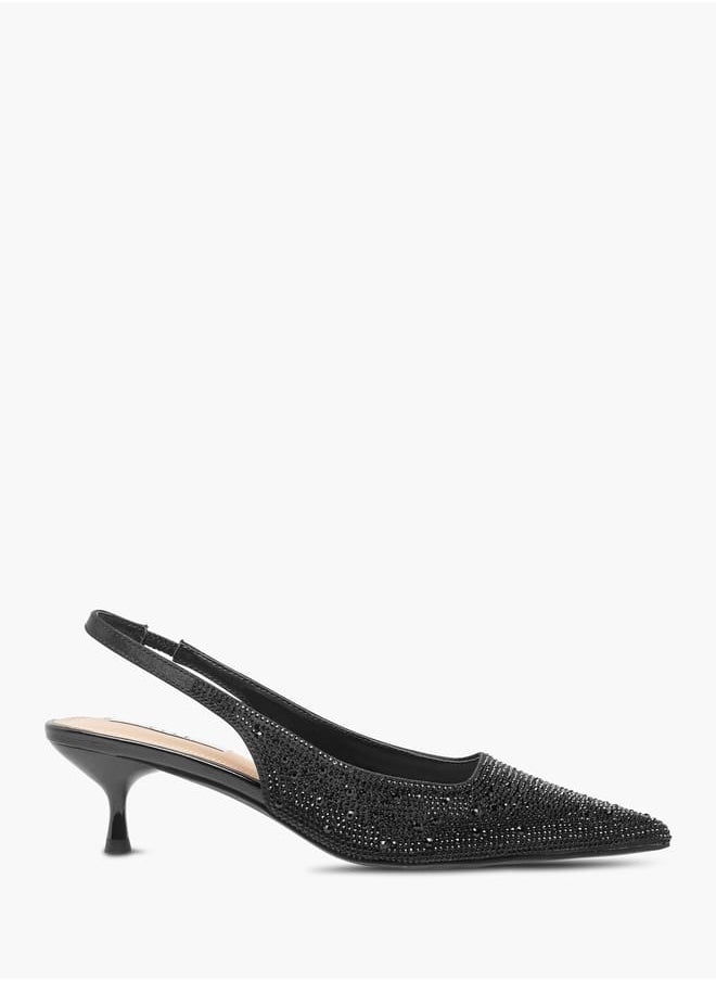 ELLE Womens Embellished Slingback Shoes With Kitten Heels Ramadan Collection  - Image 3