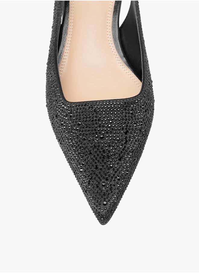 ELLE Womens Embellished Slingback Shoes With Kitten Heels Ramadan Collection  - Image 4