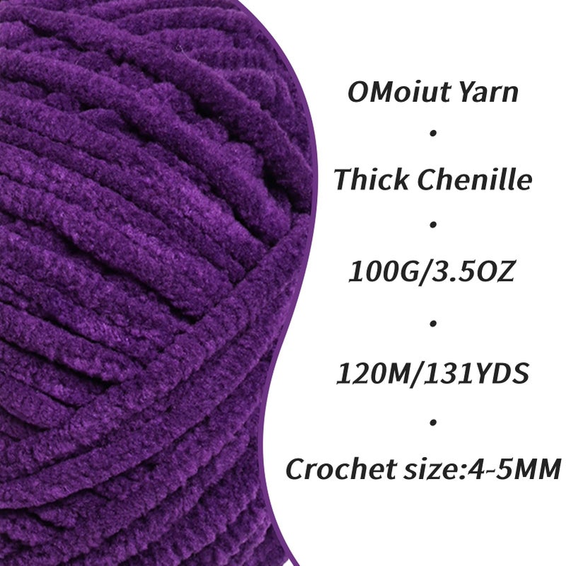 OMoiut 2 Pack Dark Purple Fluffy Velvet Yarn for Crocheting, Chunky Chenille Baby Blanket Yarn for Crochet, Soft Fuzzy Puzzle Yarn for Knitting, (100g/3.53oz Each) Bulky Thick Amigurumi Crochet Yarns - Image 2