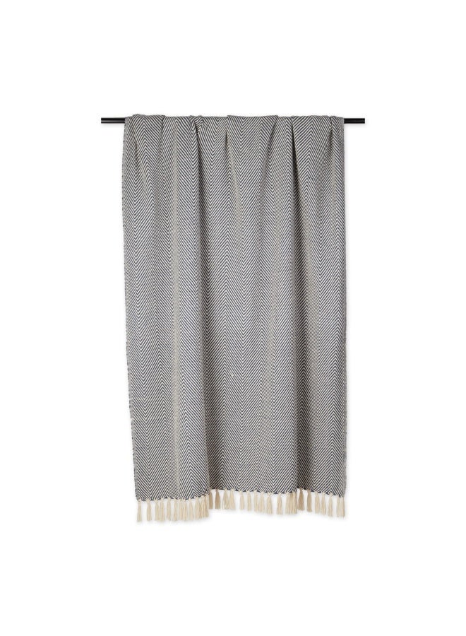 DII Rustic Farmhouse Cotton Chevron Blanket Throw With Fringe For Chair Couch Picnic Camping Beach And Everyday Use 50 X 60 Urban Chevron French Blue  - Image 2