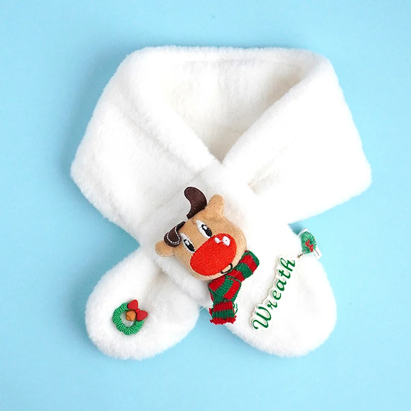 LITTLE SURPRISE BOX 2Pcs White Reindeer Themed Winter Cap Beanie With Matching Long Style Neck Muffler For Kids