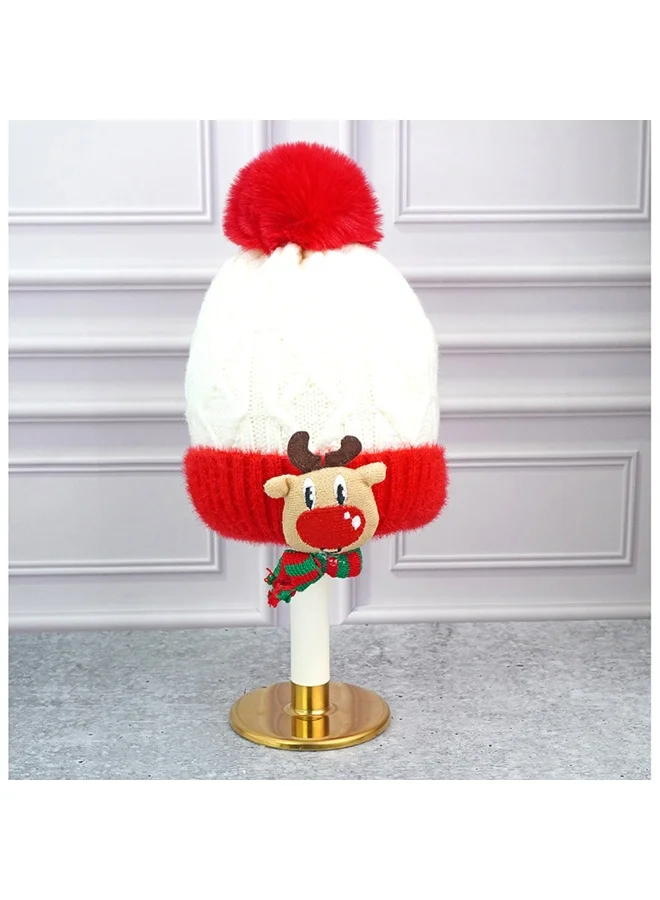 LITTLE SURPRISE BOX 2Pcs White Reindeer Themed Winter Cap Beanie With Matching Long Style Neck Muffler For Kids
