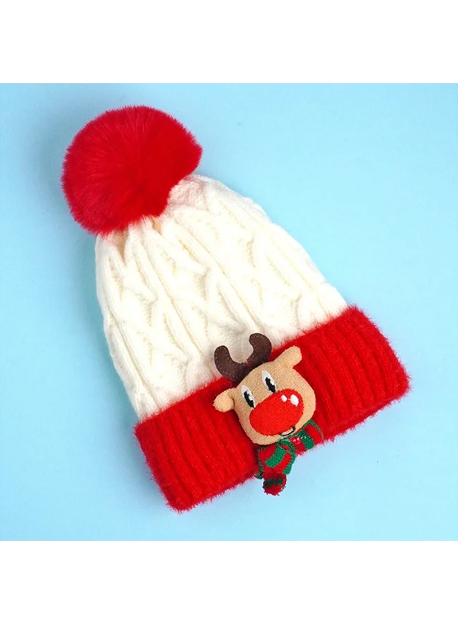 LITTLE SURPRISE BOX 2Pcs White Reindeer Themed Winter Cap Beanie With Matching Long Style Neck Muffler For Kids