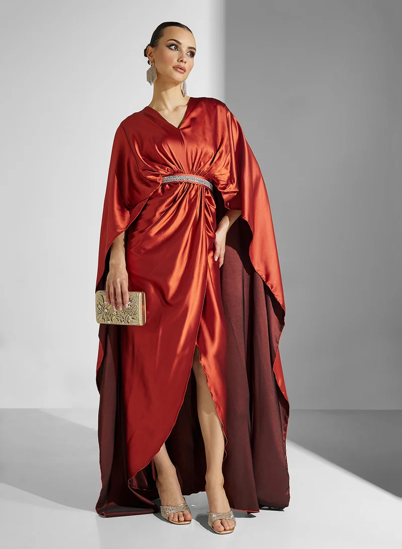 Golden Apple Draped Satin Dress