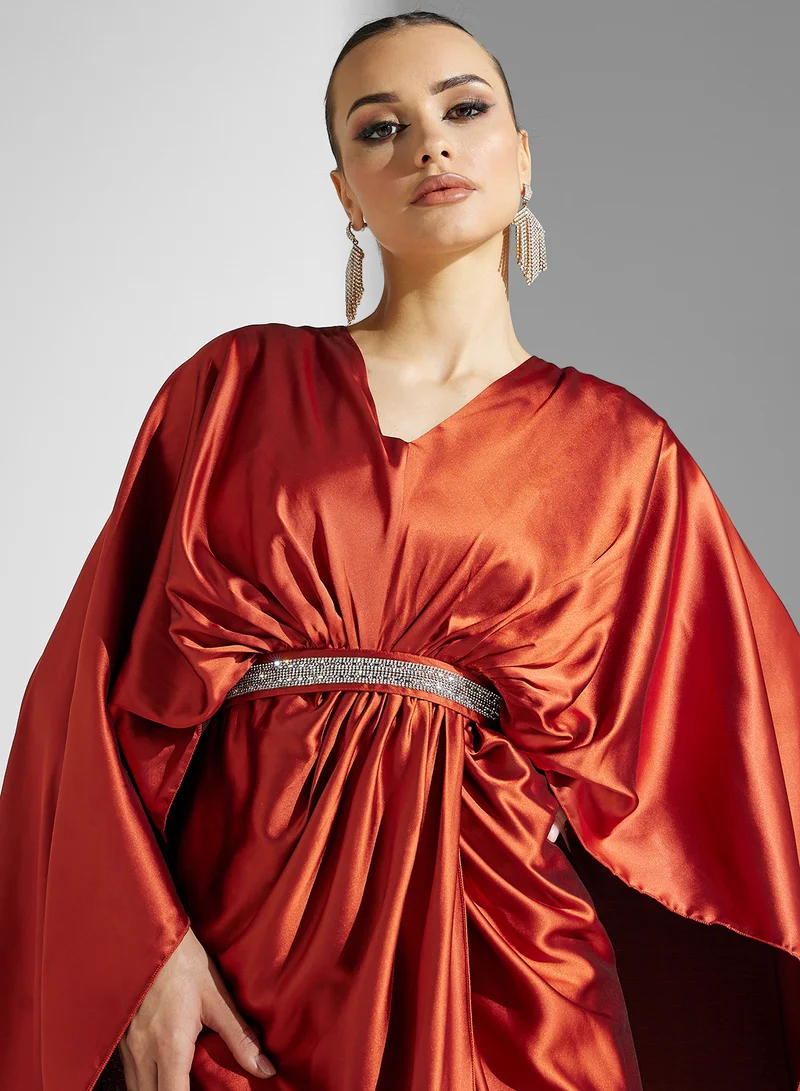 Golden Apple Draped Satin Dress