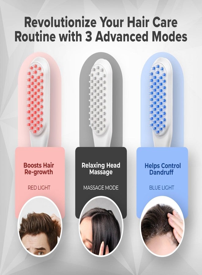 Q DEVICES LED Scalp Massage Therapy Comb for Hair Growth – Red & Blue Light Therapy Hair Brush for Hair Fall Control & Scalp Care – Electric Vibrating Head Massager for Men & Women (White) - Image 4