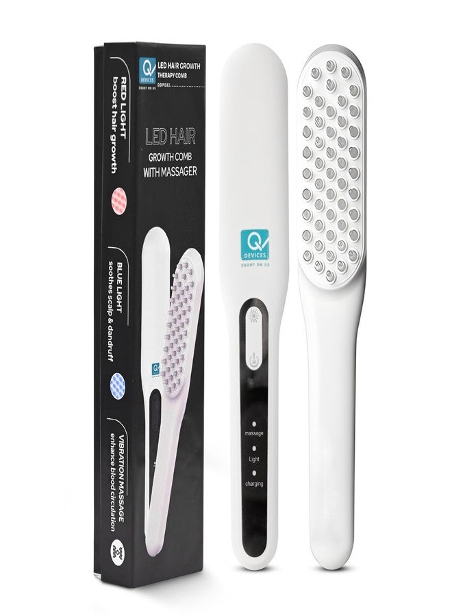Q DEVICES LED Scalp Massage Therapy Comb for Hair Growth – Red & Blue Light Therapy Hair Brush for Hair Fall Control & Scalp Care – Electric Vibrating Head Massager for Men & Women (White) - Image 1