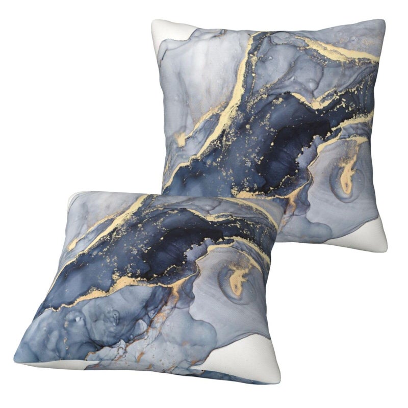 Poream Modern Abstract Marble Blue and Gold Throw Pillow Covers 20x20 in Farmhouse Pillow Case Soft Outdoor Cushion Covers Set of 2 for Sofa Bed Bedroom Car Chair Living Room Home Decorative - Image 3