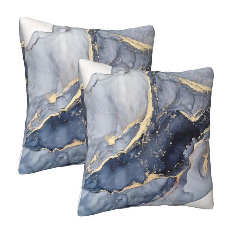 Poream Modern Abstract Marble Blue and Gold Throw Pillow Covers 20x20 in Farmhouse Pillow Case Soft Outdoor Cushion Covers Set of 2 for Sofa Bed Bedroom Car Chair Living Room Home Decorative - Image 2