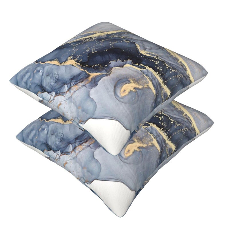 Poream Modern Abstract Marble Blue and Gold Throw Pillow Covers 20x20 in Farmhouse Pillow Case Soft Outdoor Cushion Covers Set of 2 for Sofa Bed Bedroom Car Chair Living Room Home Decorative - Image 5
