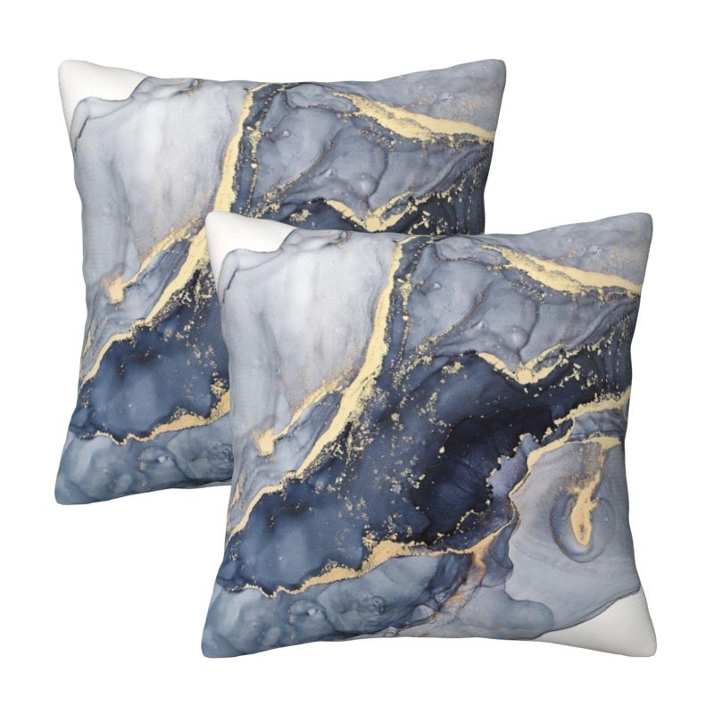 Poream Modern Abstract Marble Blue and Gold Throw Pillow Covers 20x20 in Farmhouse Pillow Case Soft Outdoor Cushion Covers Set of 2 for Sofa Bed Bedroom Car Chair Living Room Home Decorative - Image 1