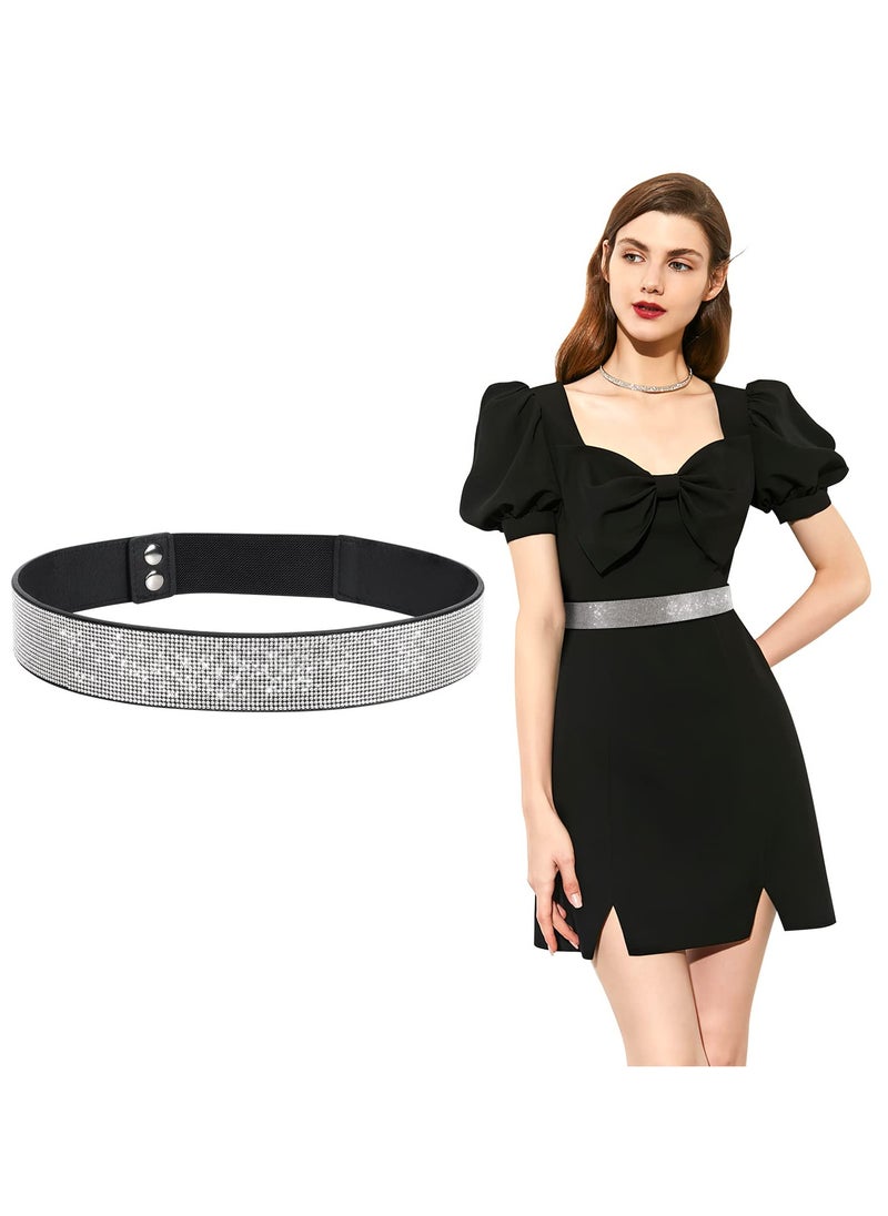 SYOSI Stretchy Rhinestone Elastic Belt for Women - Shiny Crystal Bling Wide Waist Belt for Dresses  - Image 1