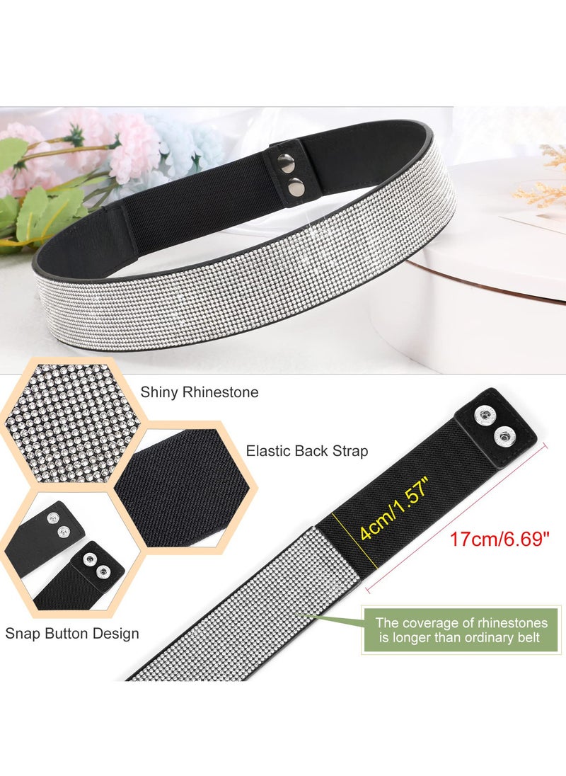SYOSI Stretchy Rhinestone Elastic Belt for Women - Shiny Crystal Bling Wide Waist Belt for Dresses  - Image 4