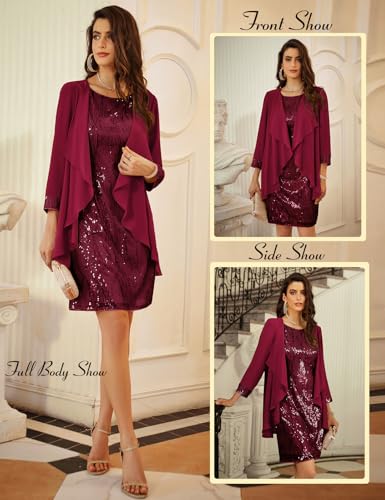 GRACE KARIN Sequin Dress Cocktail Dresses for Wedding Guest Formal Women Sequin Dress Wine Red XL - Image 3
