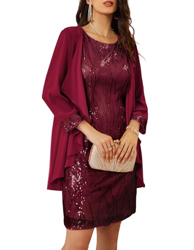 GRACE KARIN Sequin Dress Cocktail Dresses for Wedding Guest Formal Women Sequin Dress Wine Red XL - Image 1