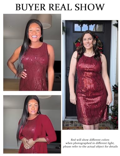 GRACE KARIN Sequin Dress Cocktail Dresses for Wedding Guest Formal Women Sequin Dress Wine Red XL - Image 4