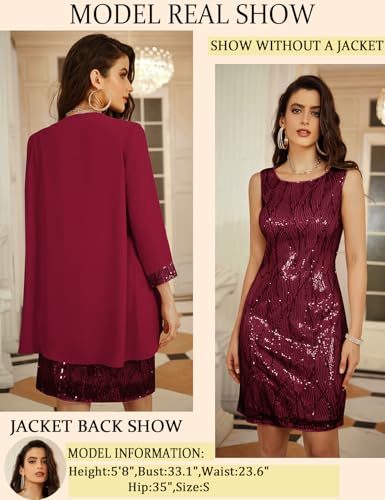 GRACE KARIN Sequin Dress Cocktail Dresses for Wedding Guest Formal Women Sequin Dress Wine Red XL - Image 2