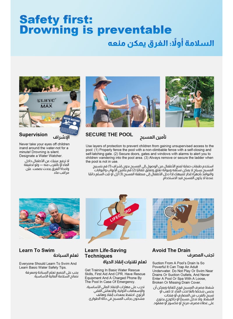 يو إل اتش واي سي مجموعة حمام السباحة فوق الأرض ذات الإطار المعدني من ULHYC: هيكل مستقر، تجميع سريع - مادة مقاومة للثقب - مقاومة للصدأ. 305 سم * 76 سم - Image 5