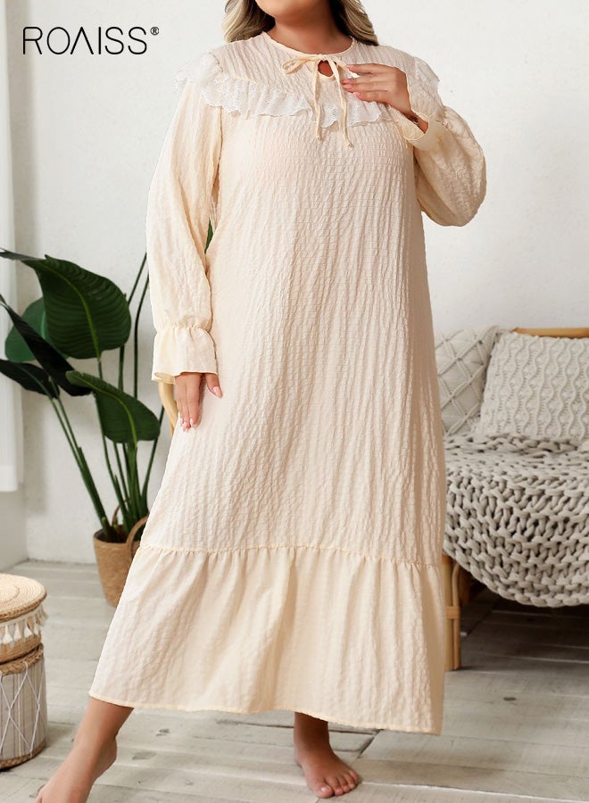 roaiss Plus Size Women's Loose-Fitting Sleep Dress Long Sleeve Crew Neck with Lace Trim and Ruffle Hem, Woven Breathable Fabric for All-Season Comfort, Elegant and Skin Friendly Nightgown for Ladies - Image 5