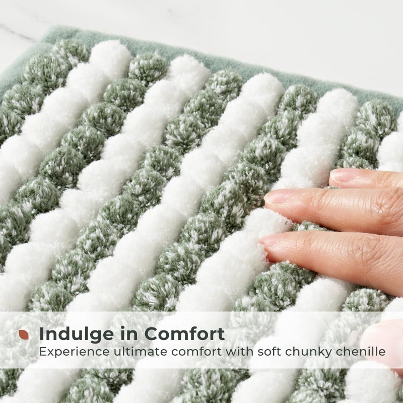 FRESHMINT Chunky Ombre Chenille Bathroom Rug 24""x36""  Large Water Absorbent Soft Bath Rugs for Bathroom Floor  Thick Non Slip Bath Mat Washable Quick Dry Shower Mats  Sage Green and White - Image 2